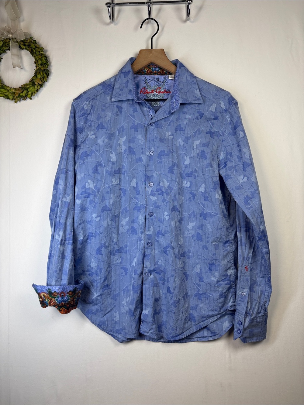 ROBERT GRAHAM Aoki Button Up Long Sleeve Contrast Flip Cuff Shirt size medium